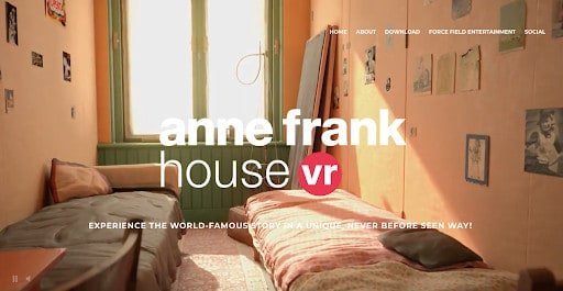 Screenshot of the Anne Frank House VR website, showing a recreated room from the Anne Frank House.